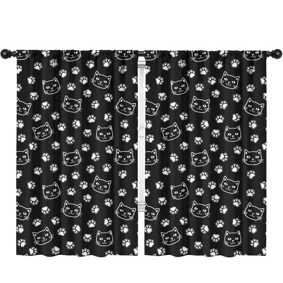 Blackout Kids Curtains,Cat Head and Dog Paw Print Children's Insulated Curtains Set Of 2,Bedroom Essentials,Toddler Room Decor 52"x84"