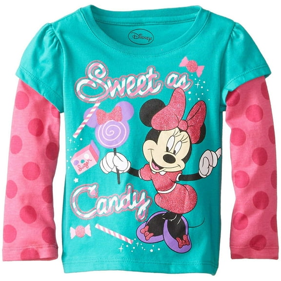 Disney Little Girls' Minnie Mouse Sweet Candy Long Sleeve T-Shirt, Green, 2T