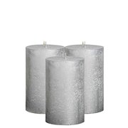 BOLSIUS Unscented Pillar Candles - Rustic Full Metallic Silver Candle 2.75" X 5" - Decorative Candles Set of 3 - Clean Burning Candles for Wedding & Home Decor Party Restaurant Spa- Aprox (130/68m)