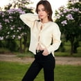 thumbnail image 4 of Women's Tie Front Knit Cardigan with Long Sleeves and Open Front Design - Small, Beige, 4 of 7
