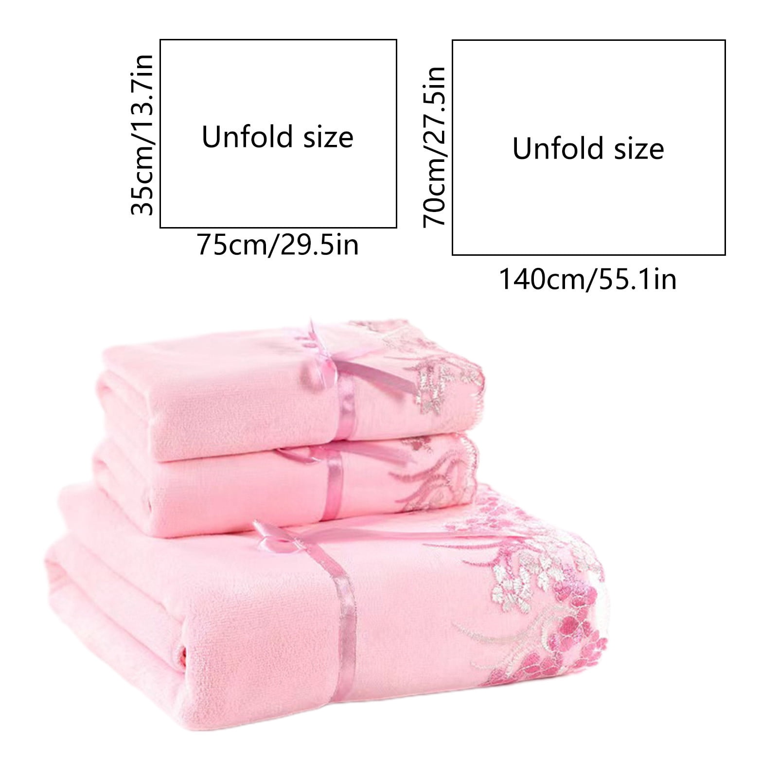 Decorative Bath Towels - 3 Piece Pink Embroidered Towel Set with Lace Trim, Soft and Absorbent for a Stylish Bathroom