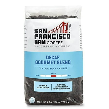 SAN FRANCISCO BAY SF Coffee Whole Bean 2LB Medium Roast Swiss Water Processed Decaffeinated, Decaf Gourmet Blend, 2 Pound (Pack of 1), 32 Ounce, Decaf Gourmet Blend WB