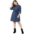 thumbnail image 3 of Vestido Camisero De MezclilPor EnciDe RodilCon Mangas Largas Tallas Grandes PaMujer Azul 3XL, 3 of 6