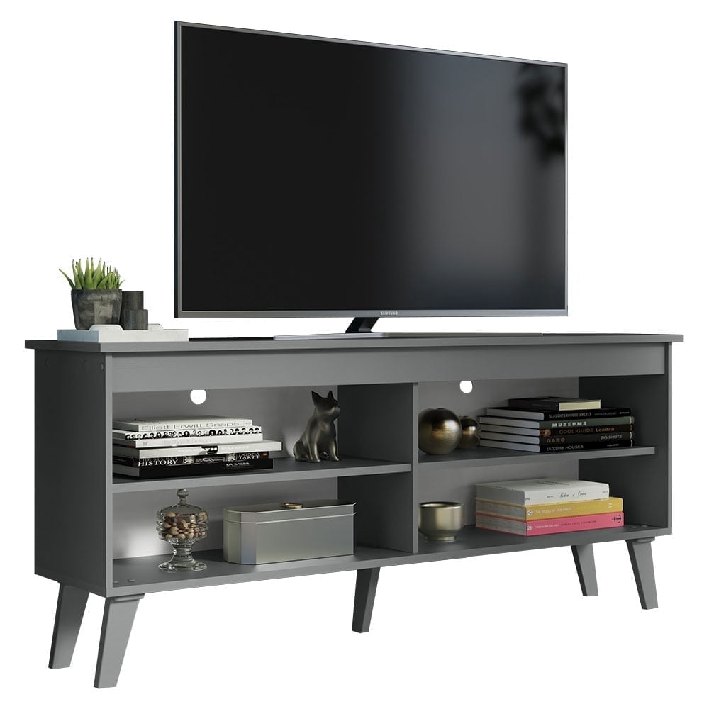 Madesa Compact TV Stand Cabinet with 4 Shelves and Cable Management for 50, 55 Inch TV Media Storage Unit Living Room and Bedroom Modern Wooden Television Media Console - Grey