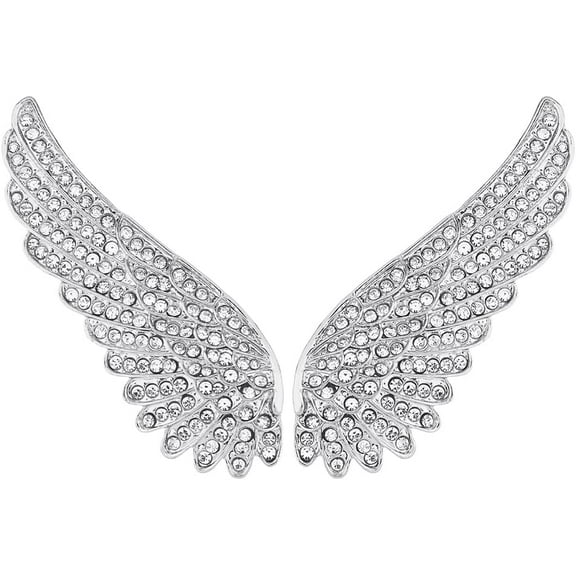 2Pcs Angel Wings Brooch Pins Wing Alloy Rhinestone Brooches Platinum/Golden Feather Wings Broochpins Lapel Pin Dress Accessories Jewelry