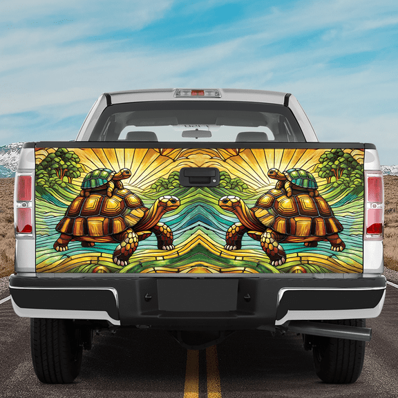Lotusprinthandmade Turtle Lovers Tailgate Wrap 2 Sizes (24"x58"), sea turtle truck tailgate wrap, turtle themed tailgate wrap