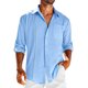 thumbnail image 2 of Designer Spring Summer Men's Casual Cotton Linen Solid Color Long Sleeve Shirts Loose ShirtsM, 2 of 5
