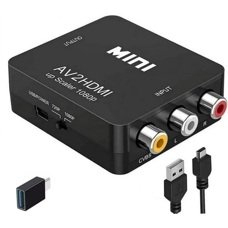 RCA to HDMI,AV to HDMI Converter,1080P Mini RCA Composite CVBS AV to HDMI Video Audio Converter Adapter USB to Typec Supporting PAL/NTSC with USB Charge Cable for PC Laptop