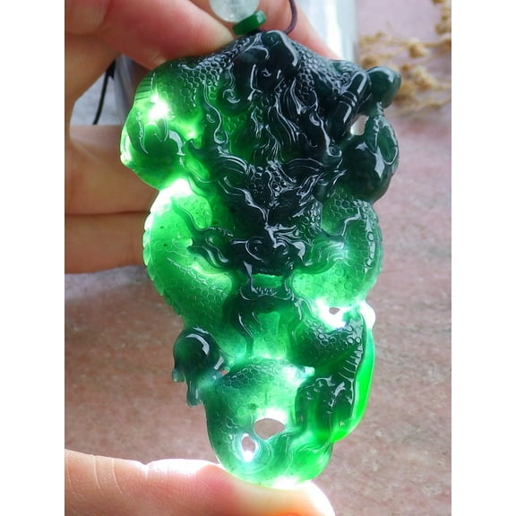 Certified Icy Green Burma 100% Natural A Jade jadeite Pendant Dragon Pen Bead Necklace 669484 TN