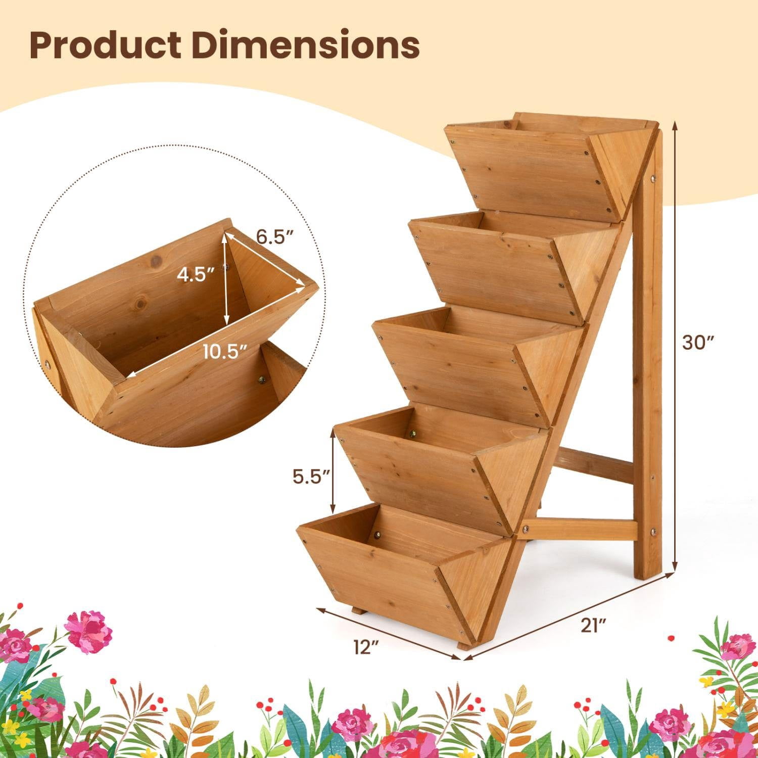 Resenkos 5-Tier Vertical Wooden Raised Garden Bed, Elevated Ladder Style Planter Box with Legs for Small Space Gardening, Orange