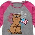 thumbnail image 3 of Instant Message - Quokka with American Flag & Fireworks - Toddler & Youth Girls Raglan Graphic T-Shirt, 3 of 6
