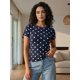 thumbnail image 1 of Camiseta de verano para mujer, estilo casual, corte ajustado, con estampado de lunares, cuello redondo y manga corta., 1 of 9