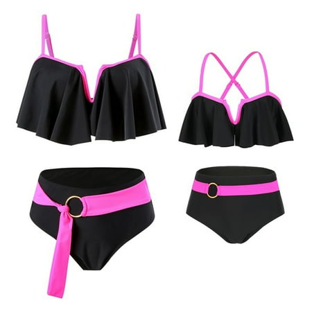 LYMAYTER Family Matching Swimsuit Mommy and Me Split Bathing Suit Halter Beach Wear Family Matching Swimwear Two Pieces Bikini Set