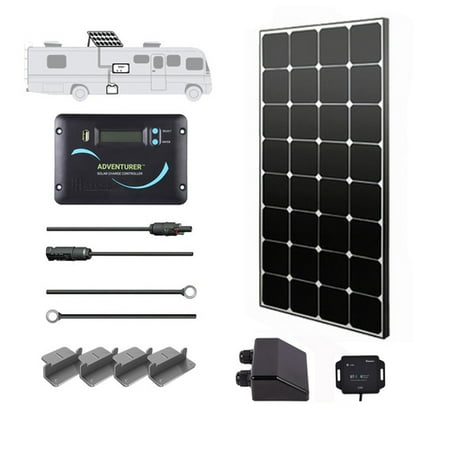 Renogy 100 Watts 12 Volts Eclipse Monocrystalline Solar RV Kit Off-Grid Kit with 30A PWM LCD Controller + Mounting Brackets + MC4 Connectors + Solar Cables + Cable Entry