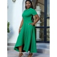 thumbnail image 5 of Women'S Elegant Casual Short Sleeve Work Party A-Line Dress Green XL, 5 of 9