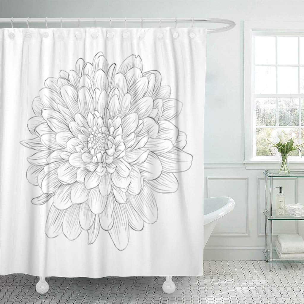 KSADK Outline Beautiful Monochrome Black and White Dahlia Flower