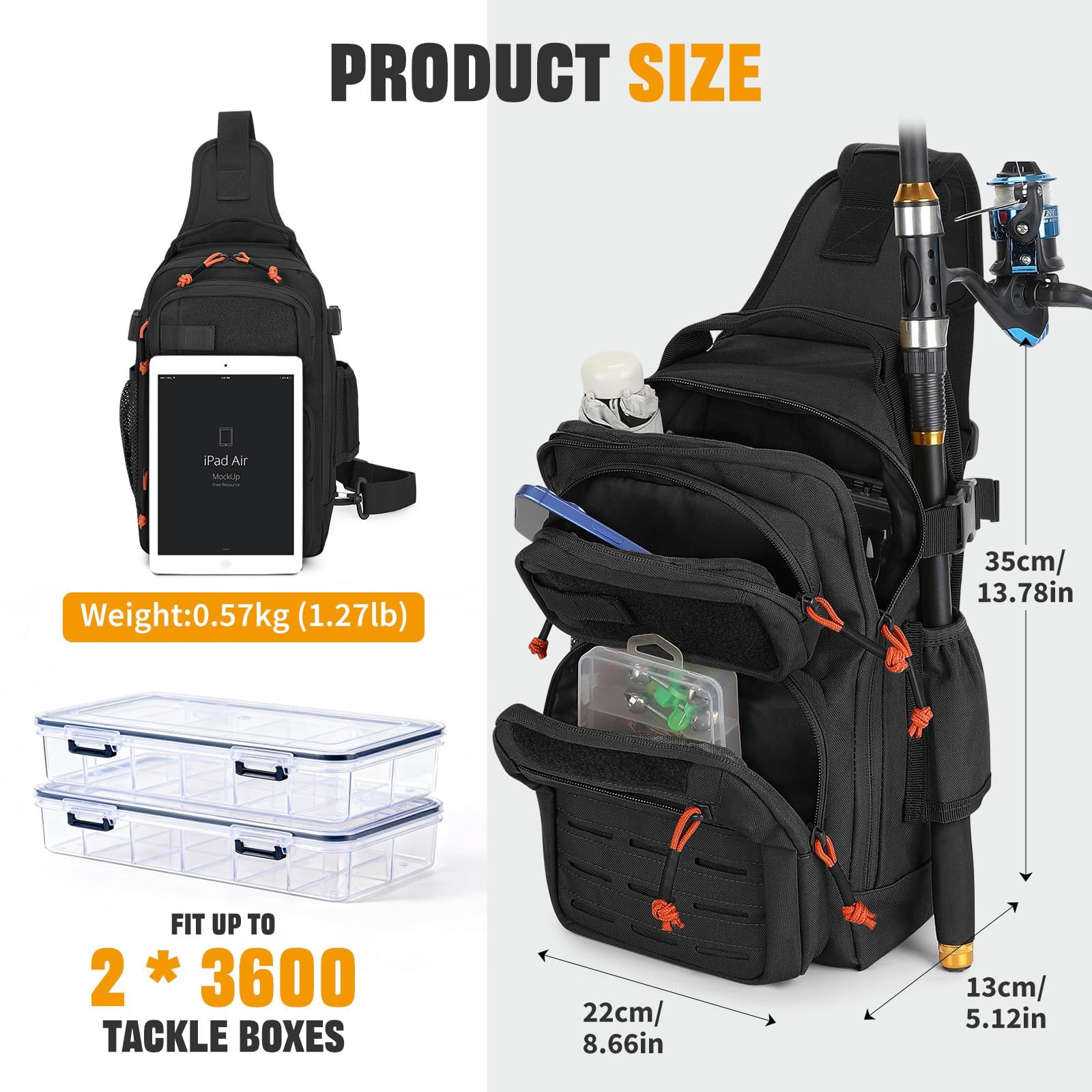Fishing Sling Bag Lightweight Tackle Small Backpack Shoulder Bags With Rod Holder  Storge Gear And Equipment Gifts For Men (black)