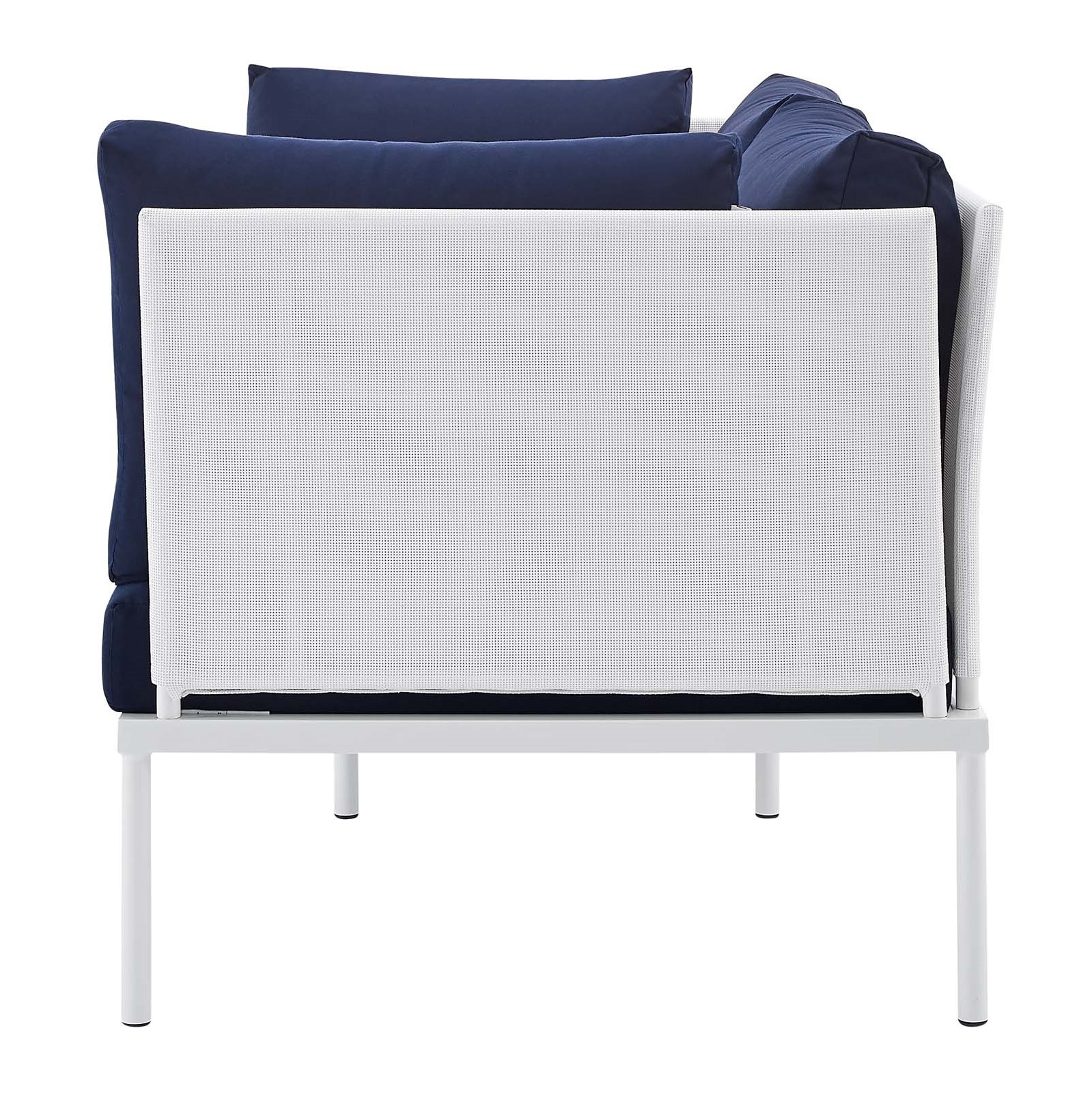 Lounge Sectional Sofa Chair Table Set, Sunbrella, Aluminum, Metal, Steel, White Blue Navy, Modern Contemporary Urban Design, Outdoor Patio Balcony Cafe Bistro Garden Furniture Hotel Hospitality - image 4 of 10