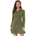 thumbnail image 1 of Vestido acampanado de manga larga con cuello de solapa de gamuza sintética para mujer Ejercito Verde S, 1 of 4