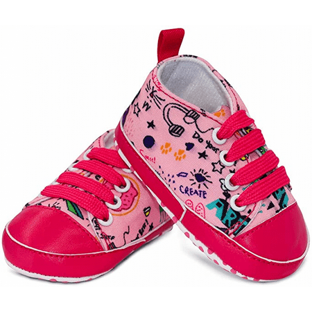

Wish Unisex Infant Sneakers Soft No Tie Anti-Slip Sole High-Top Sneaker Canvas Stylish Newborn Shoes for Girls and Boys--Art Pink（11cm） S408