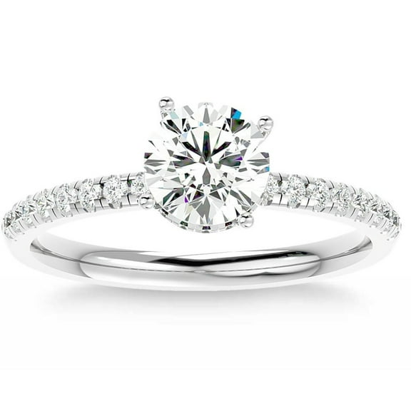 Earth Jewelry 14K White Gold Plated Ring Clearance - 1 Ct VVS1/D Round Cut Moissanite Ring - Jewellery Moissanite Rings Wedding Sets Past Present Future - Special Occasion Ring Women's