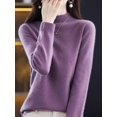 thumbnail image 1 of Suéter de cuello alto medio para mujer, suéter de cachemira suelto de punto de otoño e invierno de pura lana, 1 of 6