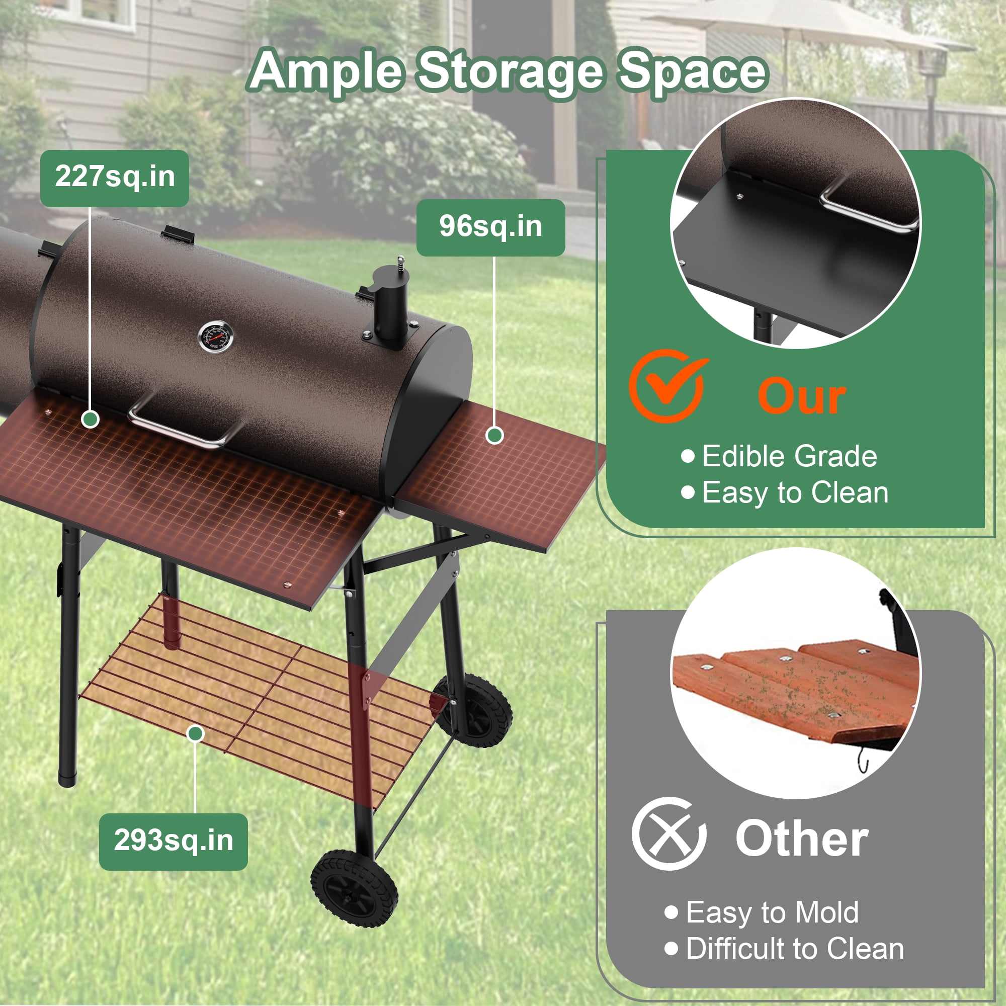 Firstness Charcoal Grill, Outdoor BBQ Grill Charcoal with Offset Smoker for Barbecue Pit Patio Backyard Camping Picnics, Black & Brown