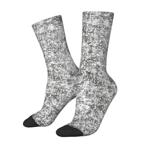 Xecao Silver Glitter Pattern Sport Socks for Women and Men Crew Socks Sporty Calf Socks Casual Socks