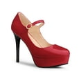 thumbnail image 1 of BLISSFUL STEP Escarpins à Talons Hauts Aiguilles à Plateforme avec Bride à la Cheville pour Femmes Rouge 7,5, 1 of 7