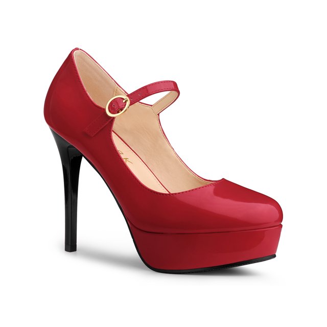 BLISSFUL STEP Escarpins à Talons Hauts Aiguilles à Plateforme avec Bride à la Cheville pour Femmes Rouge 7,5