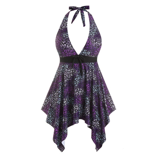 Talla grande Halter Flowst Impreso Handkerchief Tankini Swimwear Rosegal Camisetas tallas grandes