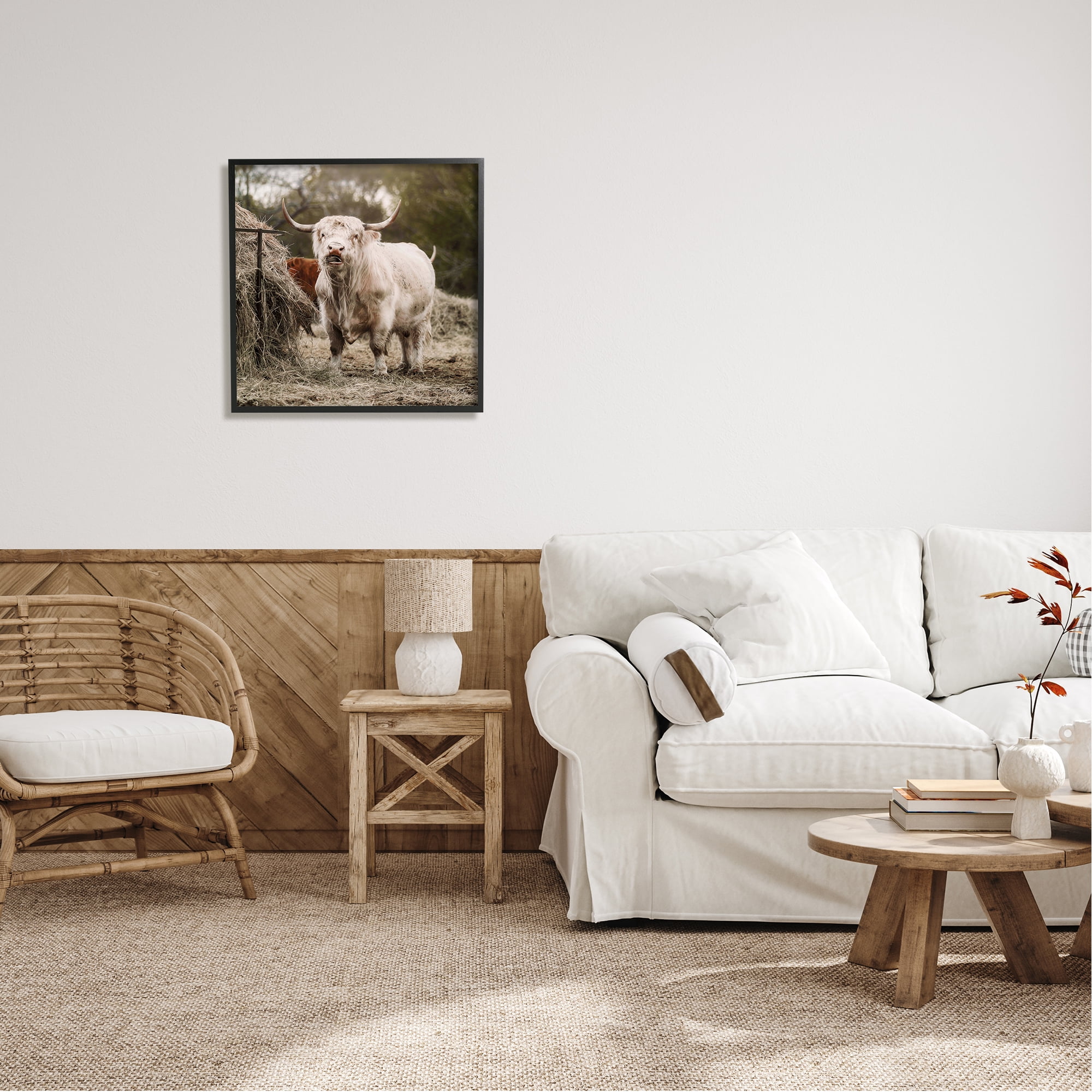 Stupell Grazing Cattle Hay Bale Farm Animals & Insects Photography Black Framed Art Print Wall Art