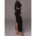 thumbnail image 5 of GXFC Women Autumn Bodycon Long Party Dress Sheer Patchwork Solid Dress Long Sleeve Crewneck Split Hem Dress Evening Dress, 5 of 9