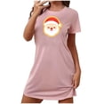thumbnail image 2 of Camisón corto navideño para mujer, talla grande, cuello redondo, manga corta, estampado en el pecho, vestido de noche para mujer, 2 of 3
