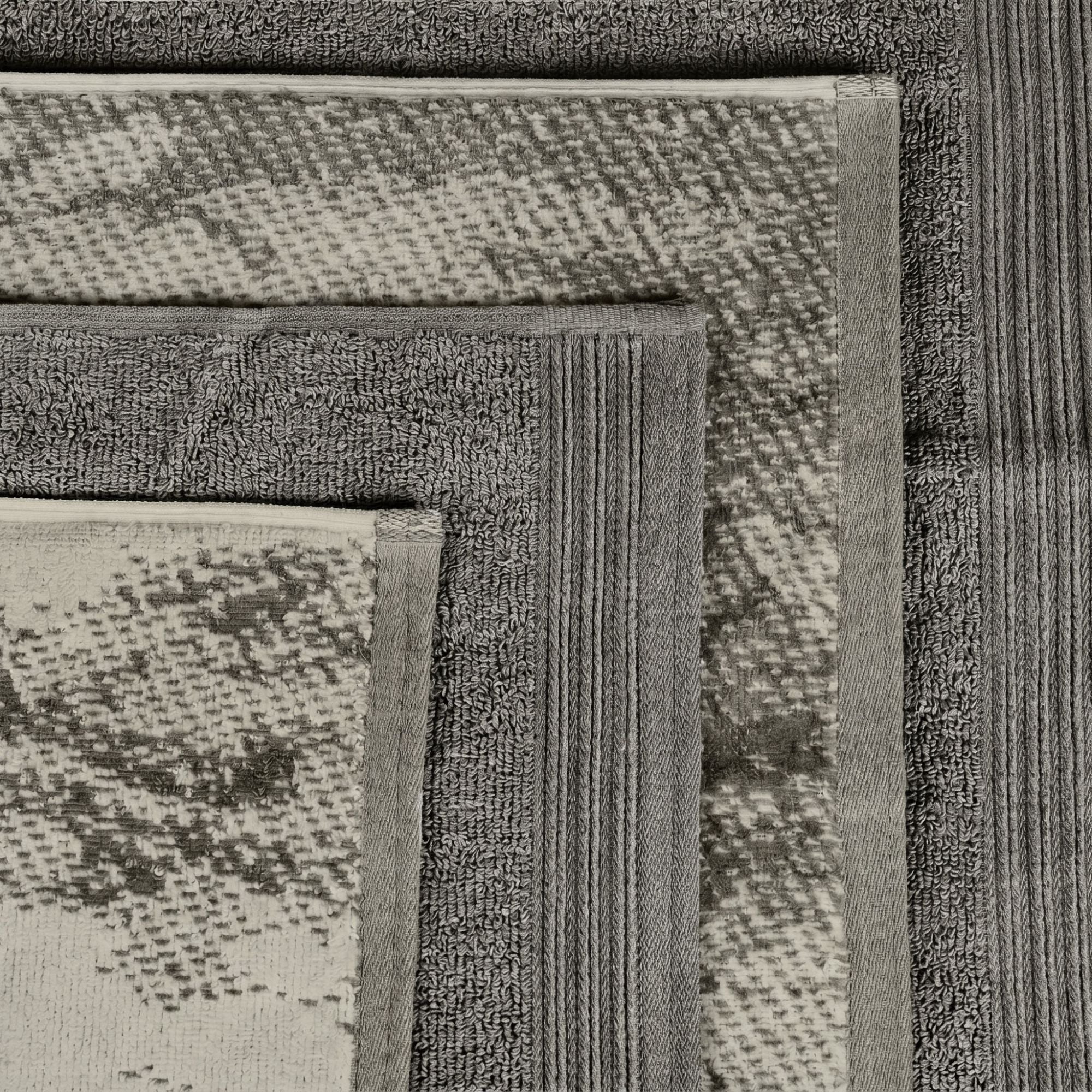 Superior Marble and Solid Jacquard Assorted Cotton 10 Piece Towel Set, Ivory - Charcoal