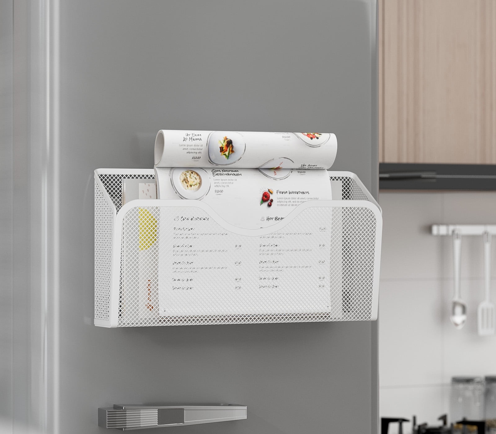 Magnetic File Holder 3PCS File Paper Mail Organizer No Drilling Magazine Paper Document Holder/Magnetic Hanging File Organizer