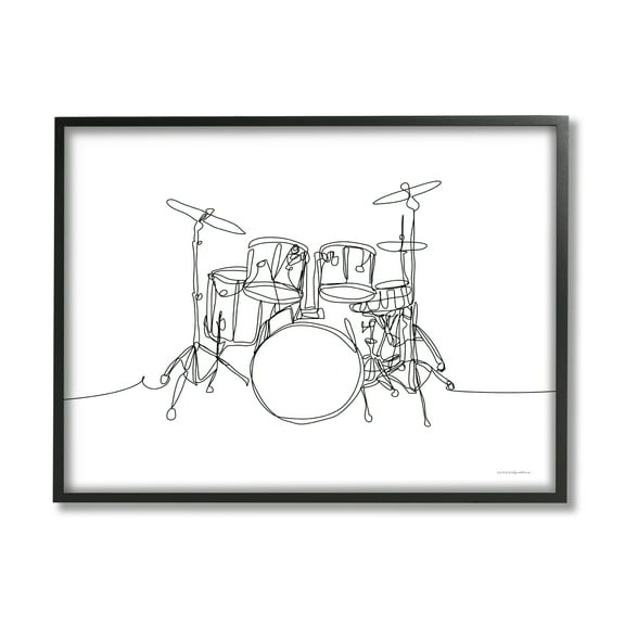 Stupell Drum Kit Musician Line Doodle Beauty & Fashion Painting Black Framed Art Print Wall Art