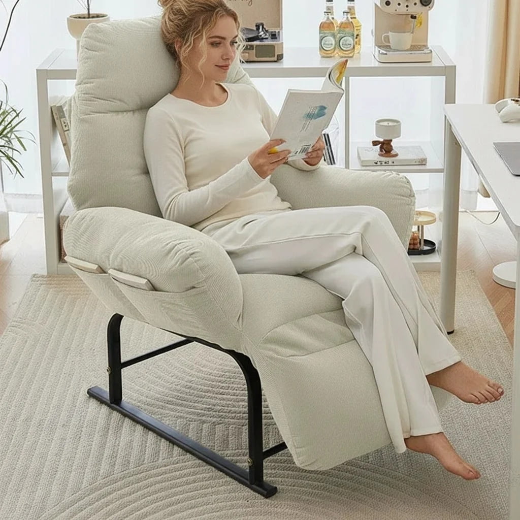 BEJOLO 2-in-1 Recliner and Office Chair, Ergonomic Computer Desk Chair with Foldable Design for Naps, Home Living Room and Gaming Relax, Beige