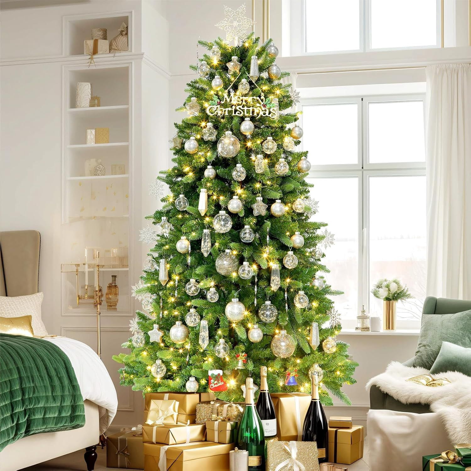 86PCS Christmas Tree Ornaments Clear Set, Shatterproof and Clear Plastic Baubles for Xmas Tree Decor, Holiday Wedding Party Decoration, Champagne