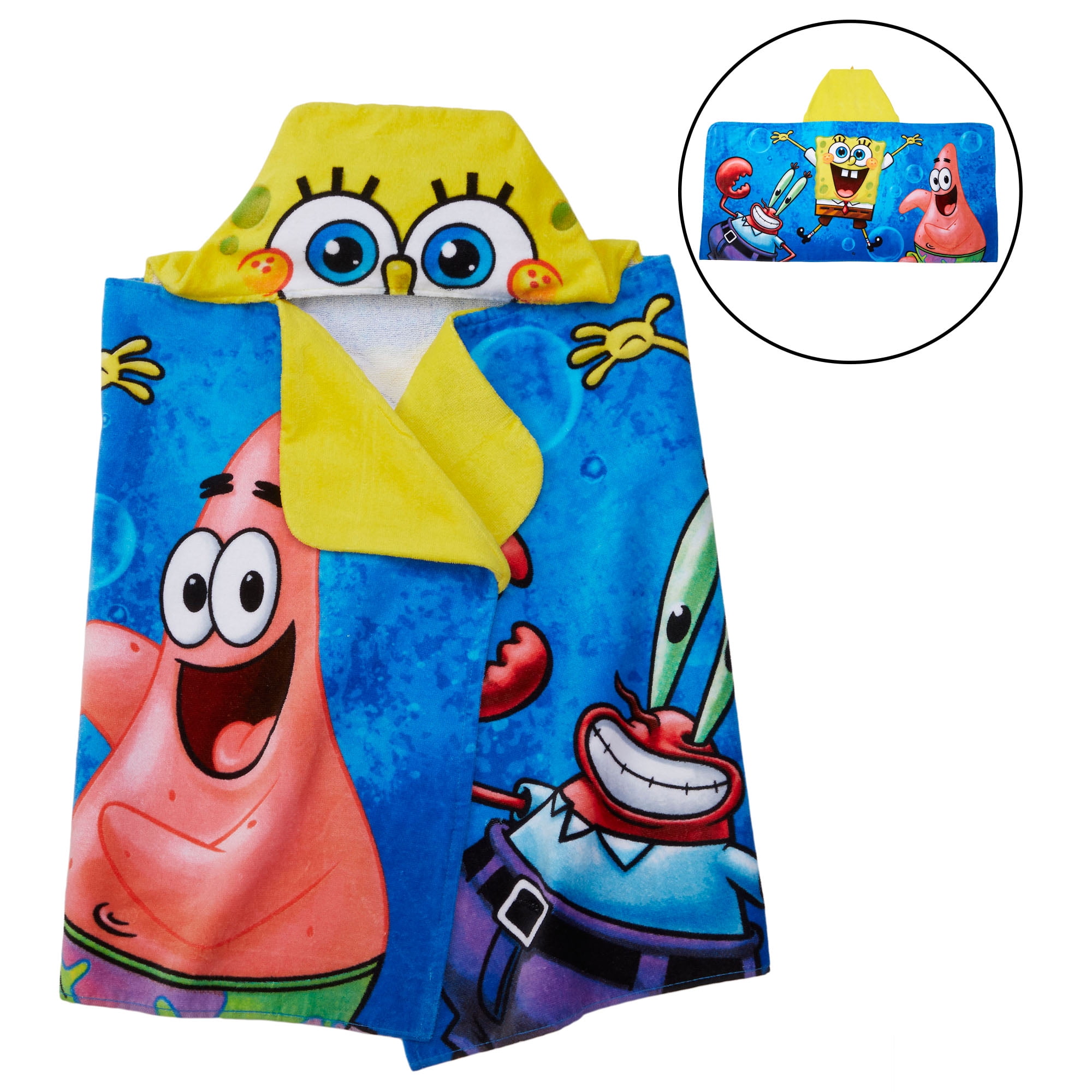 SpongeBob SquarePants Kids Bath Hooded Towel, Cotton, Blue, Nickelodeon