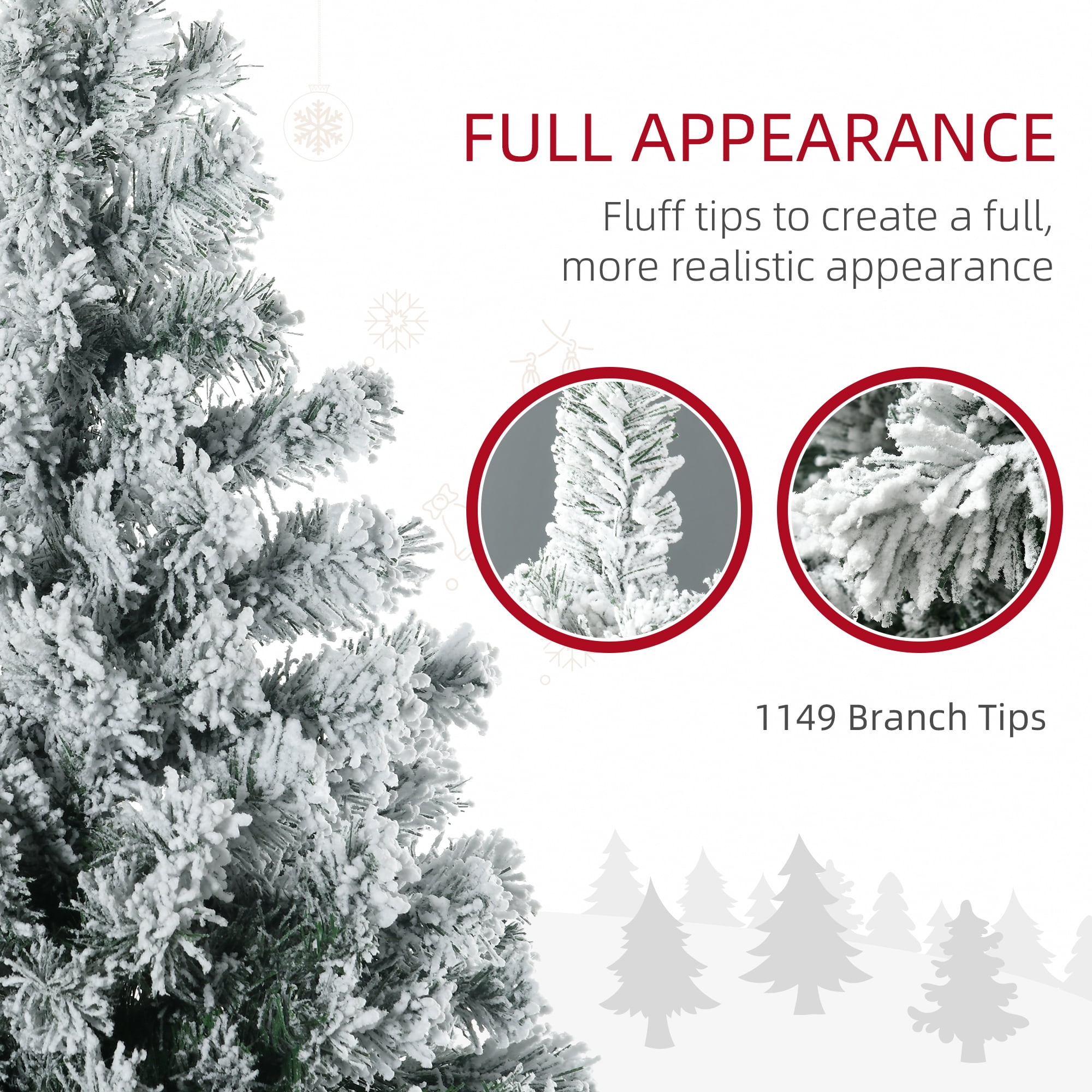 7.5ft Prelit Snow Flocked Christmas Tree with 550 LED Lights 1149 Tips Auto-Open Branches Indoor Decor