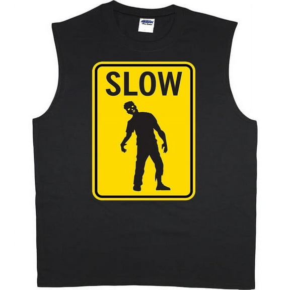 Slow Zombie Street Sign Funny Gamer T-shirt Men's Muscle Tee