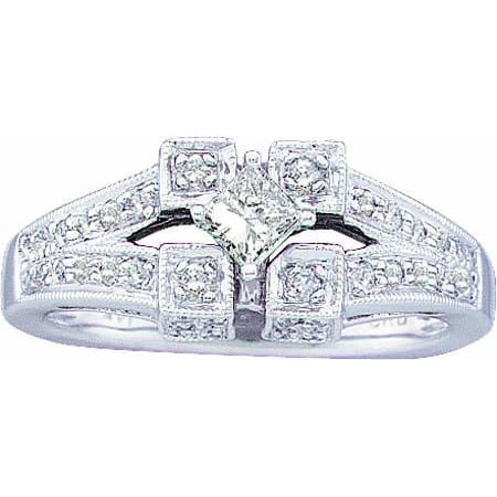 14K White Gold 0.50ctw Elegant Pave Diamond Split Shank Princess Bridal Ring
