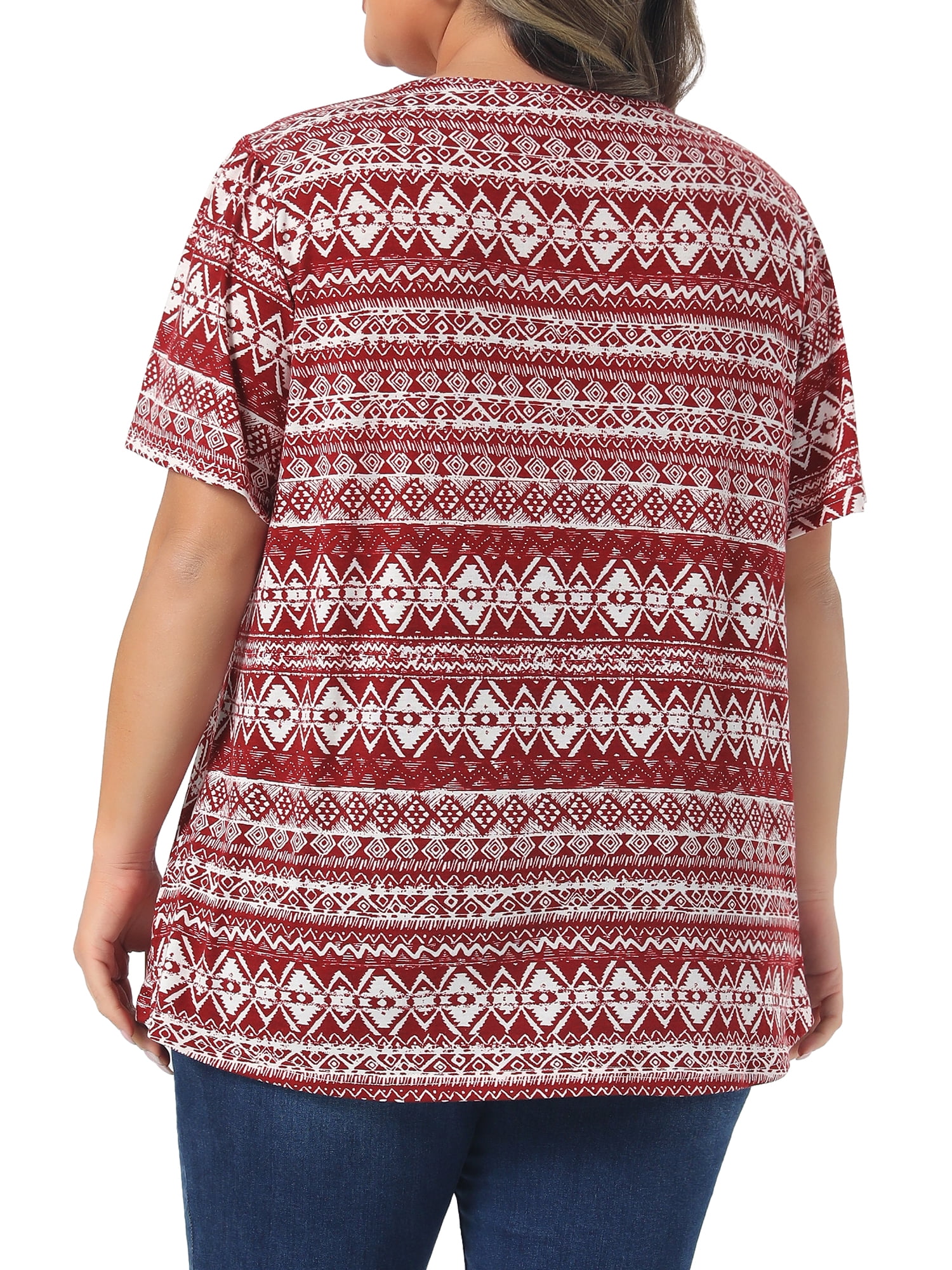 DARING DIVA Women's Plus Square Neck Boho Print T Shirt Blouse Casual 3X Red