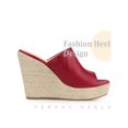 thumbnail image 3 of BLISSFUL STEP Open Toe Espadrille Wedge Heel Platform Slide Sandal for Women Red 8.5, 3 of 6