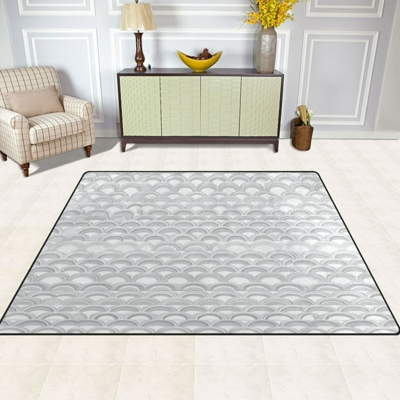 Gray Scallop Pattern Design 63''x48'' Plush Memory Foam Bath Mat, Soft, Absorbent, Non Slip, Durable