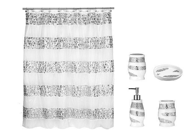 Grey Fabric Sinatra silver sequins design shower Rug 