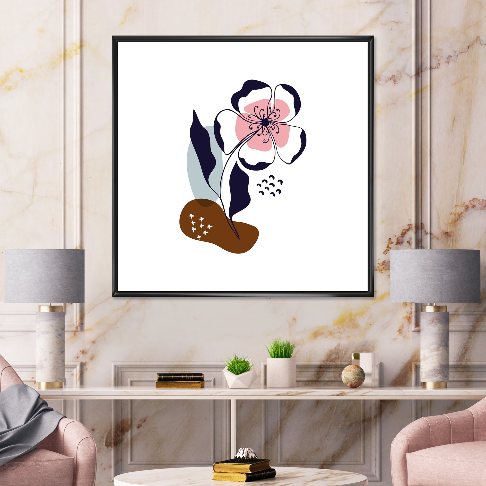 Designart 'Abstract Minimal Shapes Under Flowers IV' Modern Framed Canvas Wall Art Print