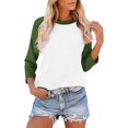 thumbnail image 2 of Plebaso Chemises à Manches 3/4 pour Femmes, Blouses Décontractées à Col Rond, Patchwork Colorblock, Tee-Shirts Amples, 2 of 7