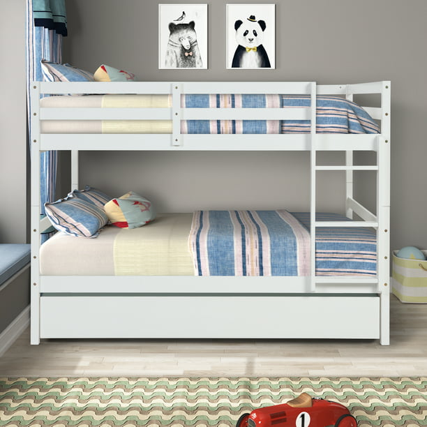 Bunk Beds Full Over Wood Bed, Bunk Beds With Bottom Safety Rail